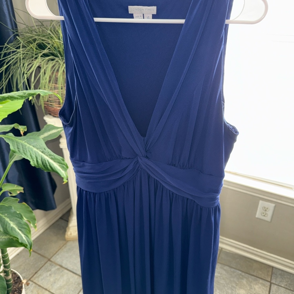 London Times Deep Blue Midi Dress